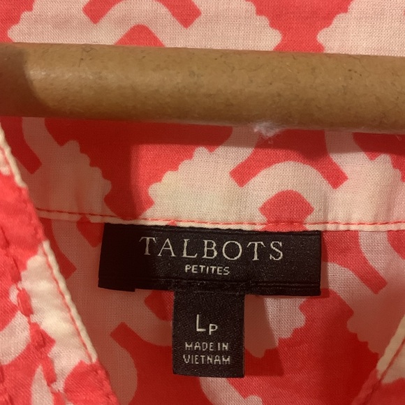 Talbots Petites Redish Printed Cream Top Size LP Used - Picture 5 of 5